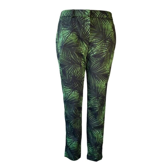 Dorothy Perkins Green Black Leaf Print Slim Trouser Dress Pants Resort Corpcore - Picture 1 of 16